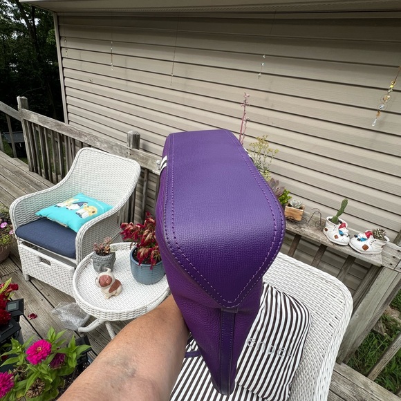 Henri Bendel Purple Tote with White and Brown Stripes - Picture 9 of 15